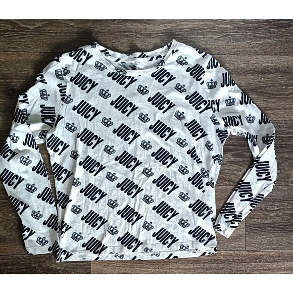 Juicy Couture Womens Size Large T Shirt All Over Print Logo Long Sleeve - Picture 4 of 6